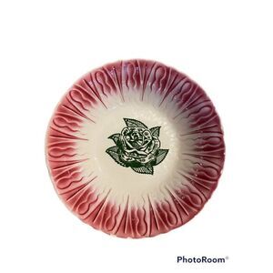 Beautiful MCM Scio Pottery Pink Provincial Hairpin Green Rose Serving Bowl